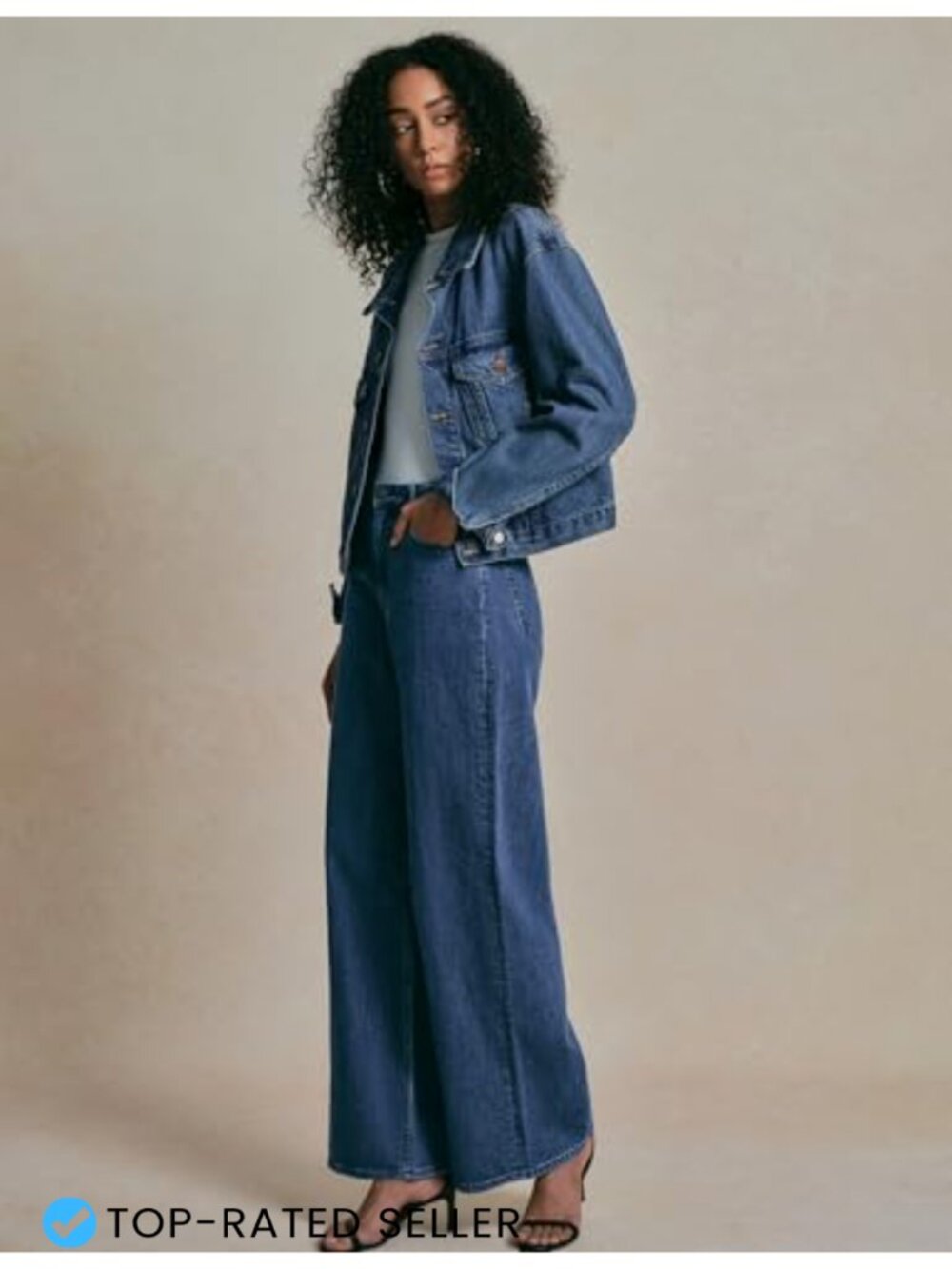 Women's Adjustable Wide Leg Jeans High Waisted Baggy Y2K Denim Pants - Picture 2 of 6